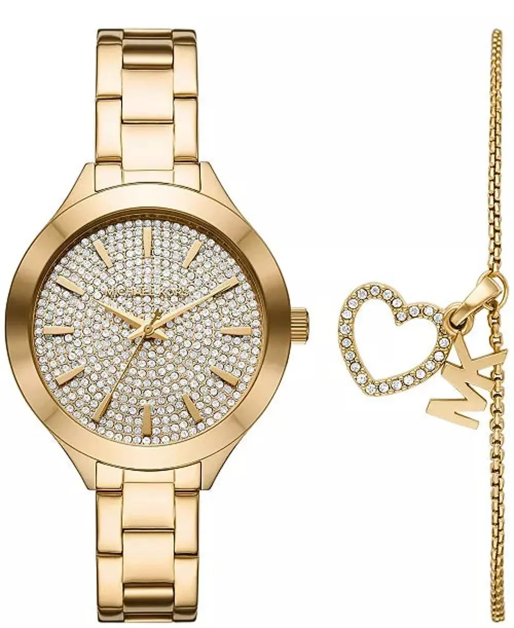 Michael Kors Gold Tone Pave Crystal Watch & Bracelet Set Women's Macy's